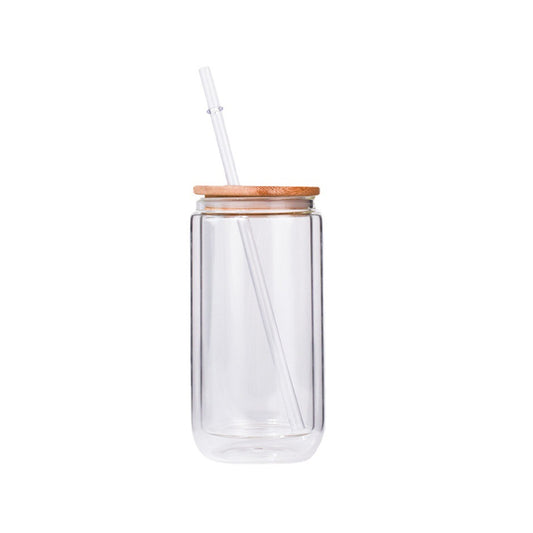 Square Glass Cup with Lid Straw Handle – HTVMAX